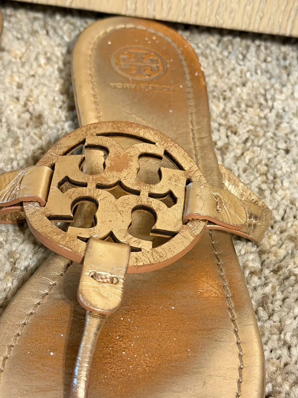 Tory Burch Metallic Bronze Logo Thong Sandals